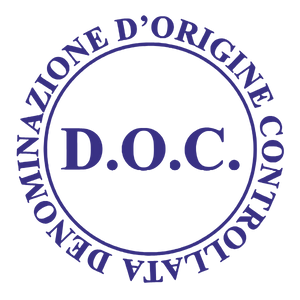 Questa immagine raffigura il marchio D.O.C. che dona prestigio a una delle etichette dell'azienda Vitivinicola Bongiovanni